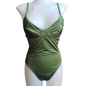 8 Avg Vtg Shape Fx Olive Green Shaping One-Piece Swimsuit Adjustable Straps Bra